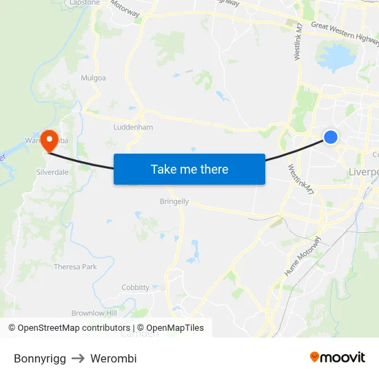 Bonnyrigg to Werombi map