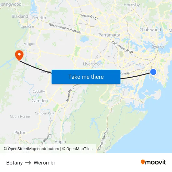 Botany to Werombi map