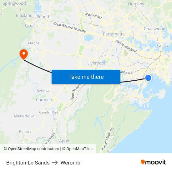 Brighton-Le-Sands to Werombi map