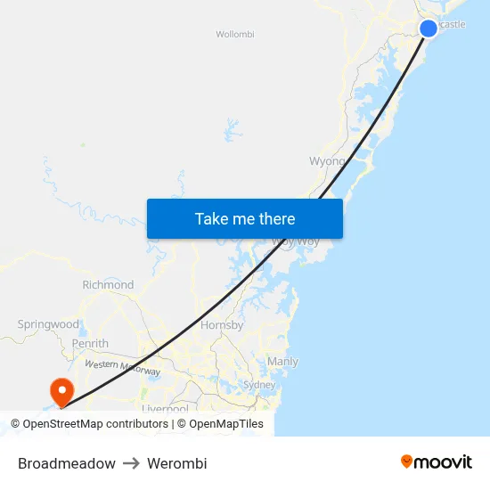 Broadmeadow to Werombi map