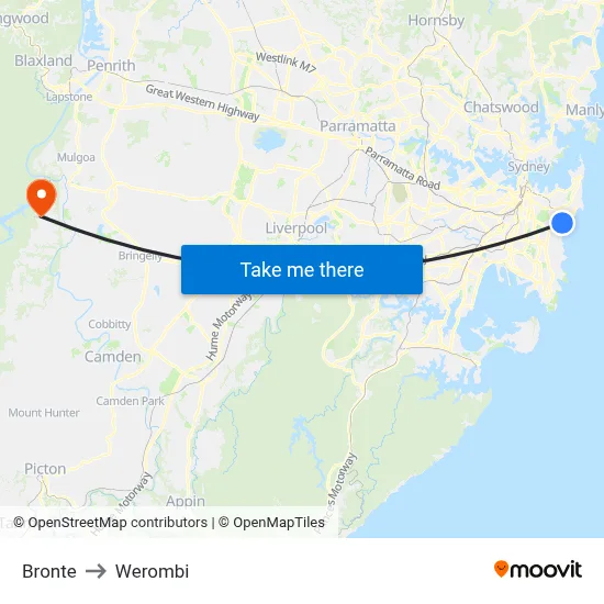 Bronte to Werombi map