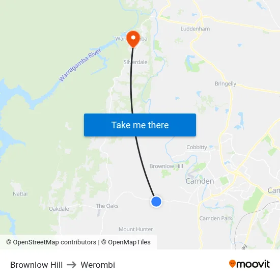 Brownlow Hill to Werombi map