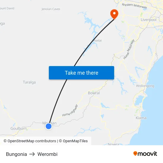 Bungonia to Werombi map
