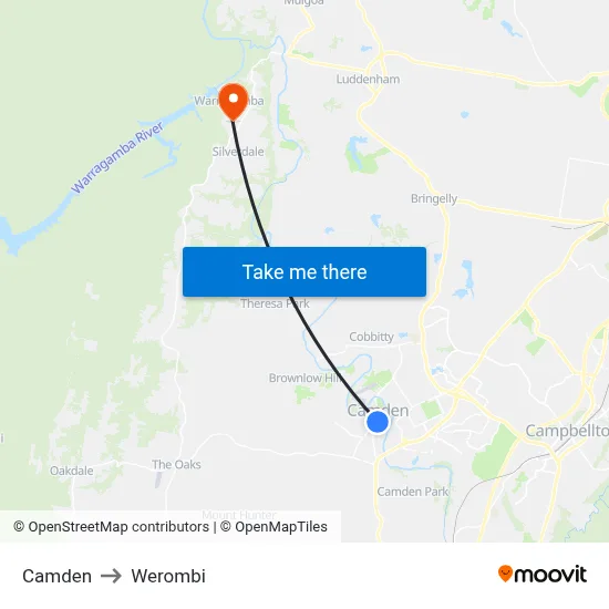 Camden to Werombi map