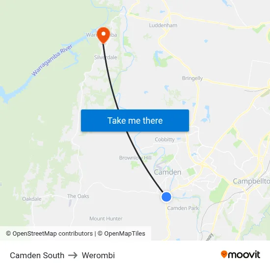 Camden South to Werombi map