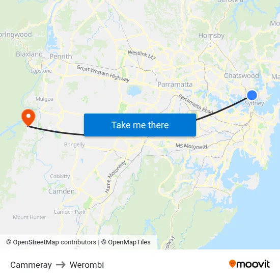 Cammeray to Werombi map