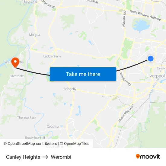 Canley Heights to Werombi map