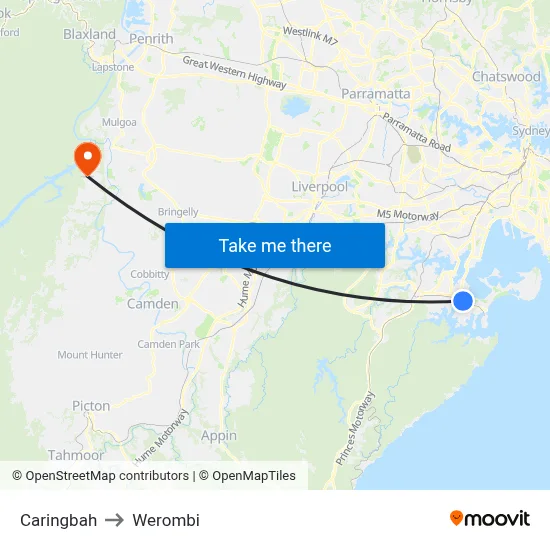 Caringbah to Werombi map