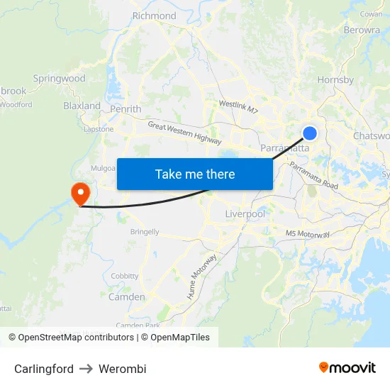 Carlingford to Werombi map
