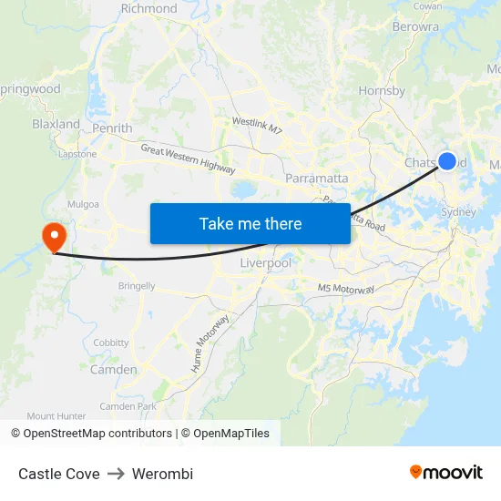 Castle Cove to Werombi map