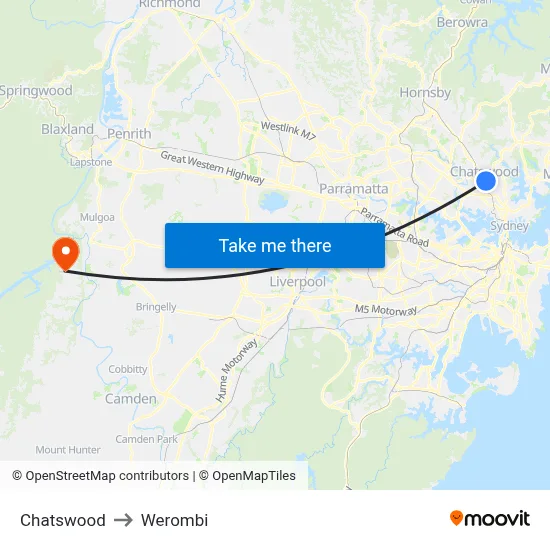 Chatswood to Werombi map
