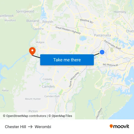 Chester Hill to Werombi map