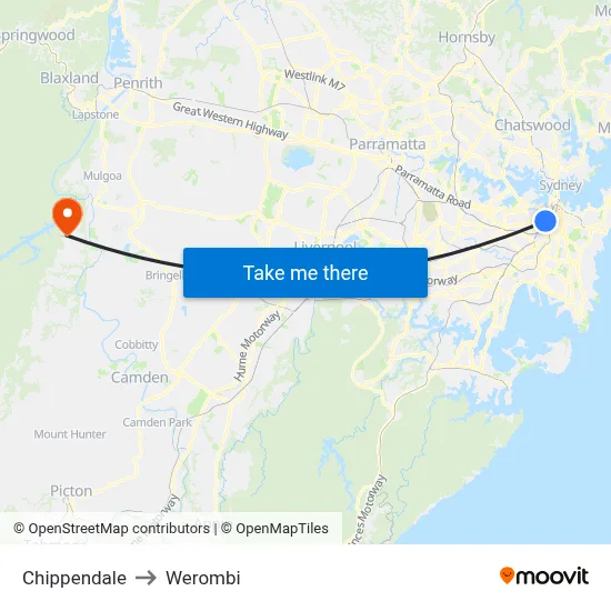 Chippendale to Werombi map