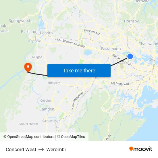Concord West to Werombi map