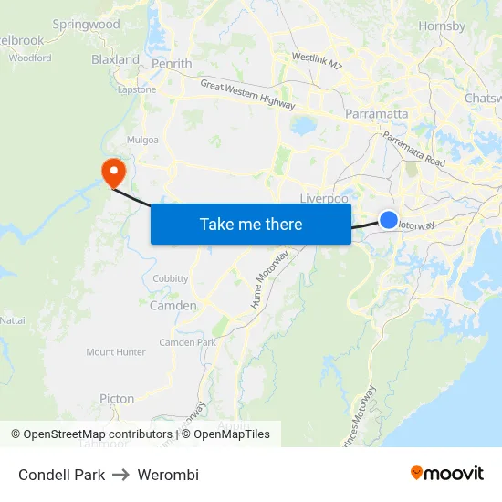 Condell Park to Werombi map