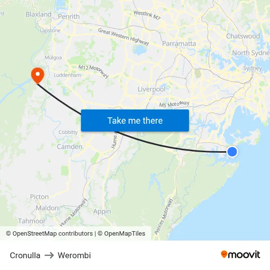 Cronulla to Werombi map