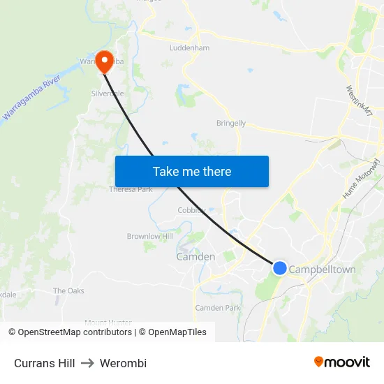 Currans Hill to Werombi map