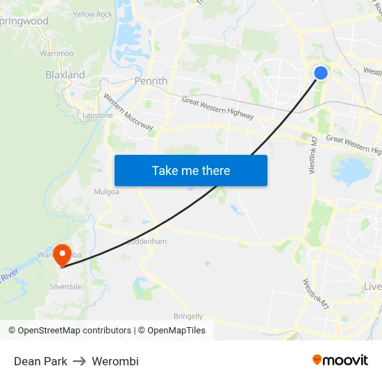 Dean Park to Werombi map