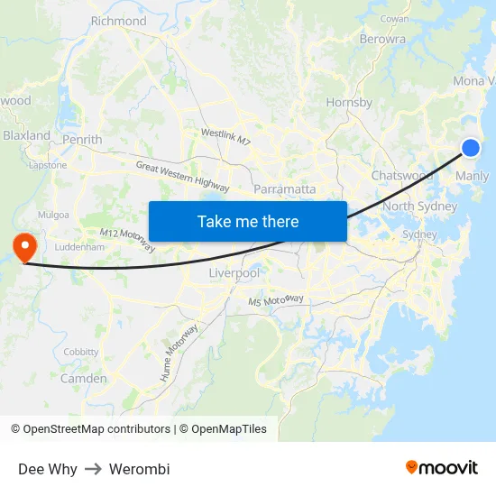 Dee Why to Werombi map
