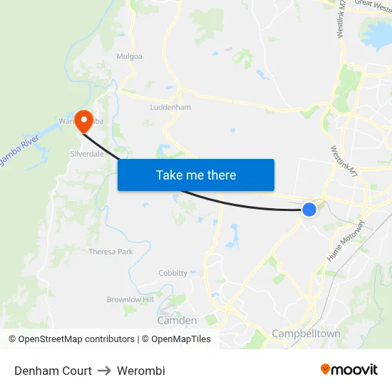 Denham Court to Werombi map
