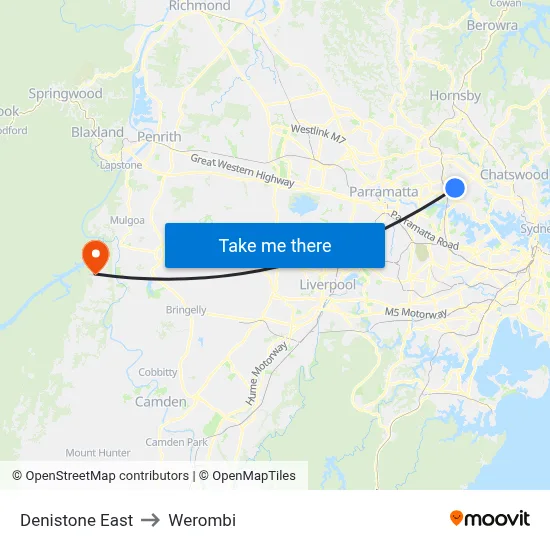 Denistone East to Werombi map