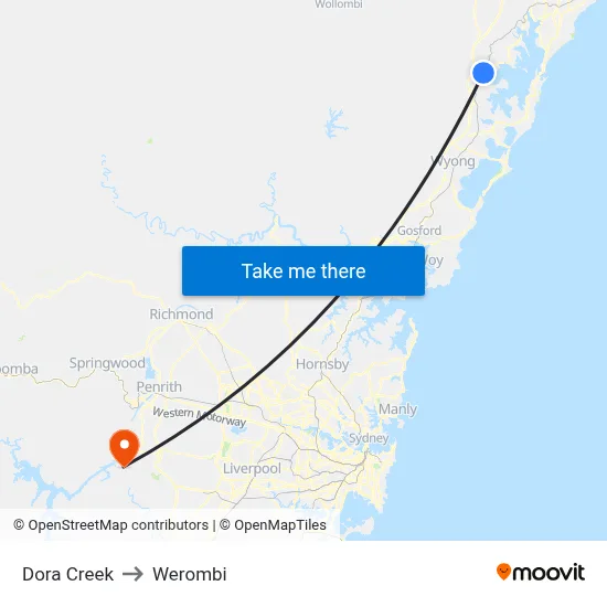 Dora Creek to Werombi map