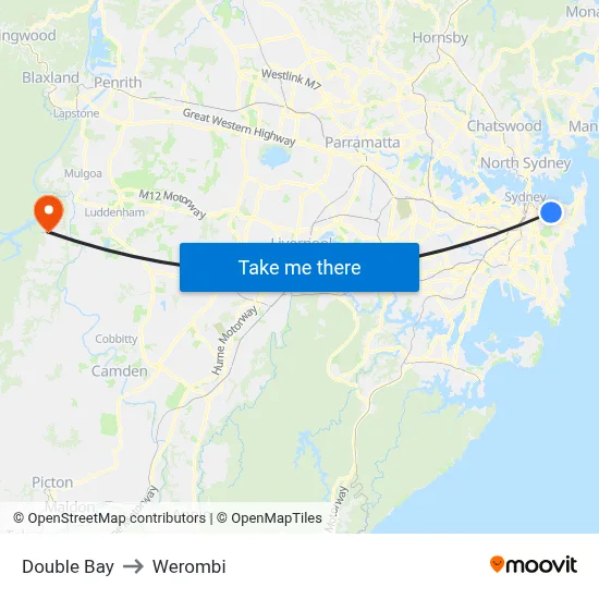 Double Bay to Werombi map