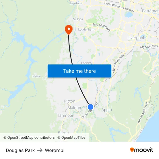 Douglas Park to Werombi map