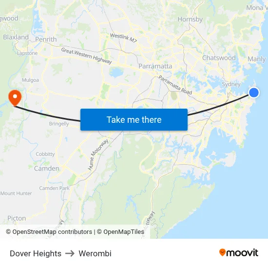 Dover Heights to Werombi map