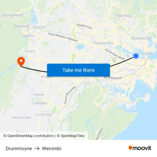 Drummoyne to Werombi map