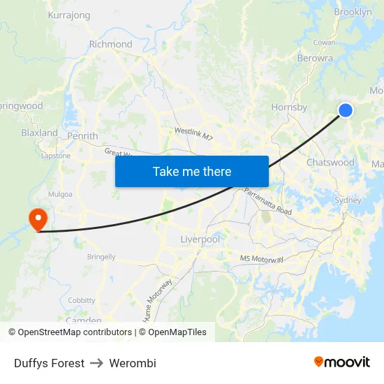 Duffys Forest to Werombi map