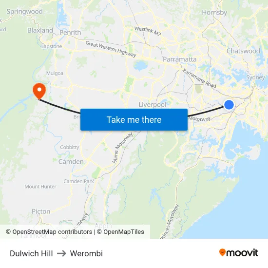 Dulwich Hill to Werombi map