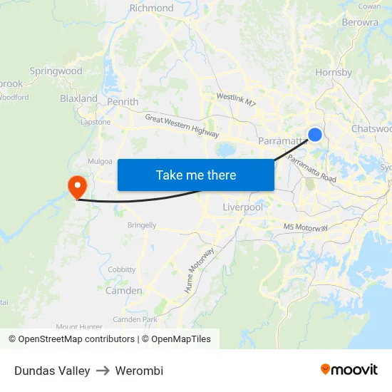 Dundas Valley to Werombi map