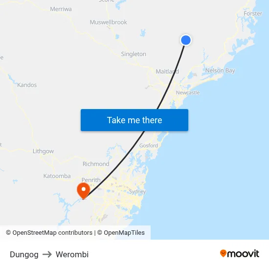 Dungog to Werombi map