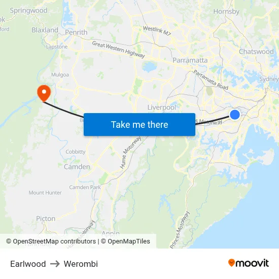 Earlwood to Werombi map