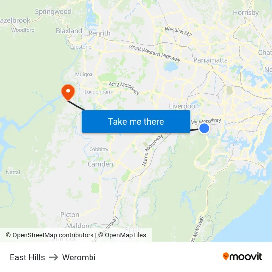 East Hills to Werombi map