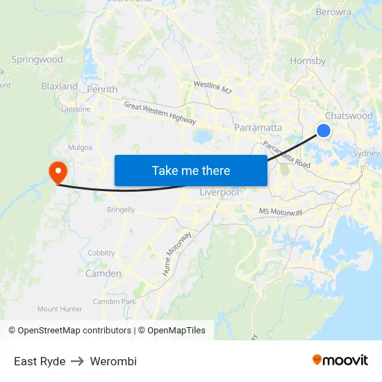East Ryde to Werombi map