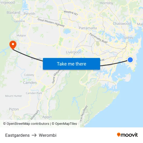 Eastgardens to Werombi map