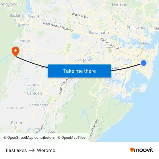 Eastlakes to Werombi map
