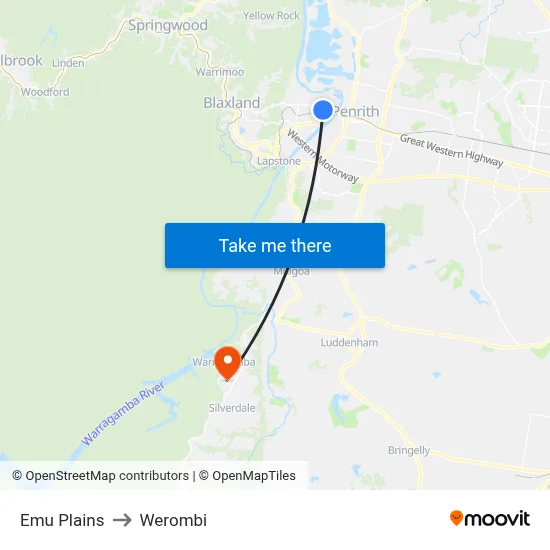 Emu Plains to Werombi map