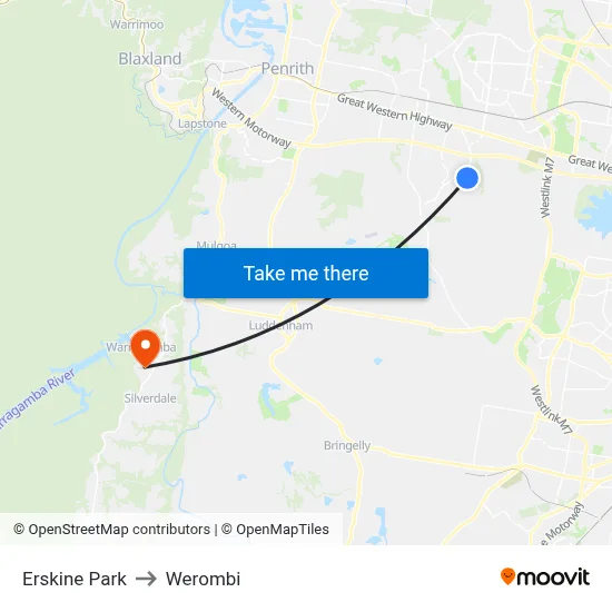 Erskine Park to Werombi map