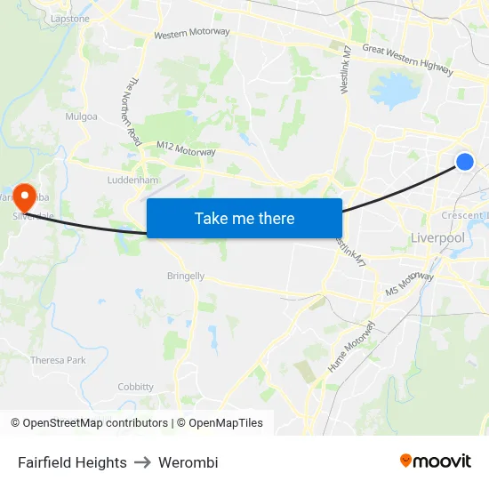 Fairfield Heights to Werombi map