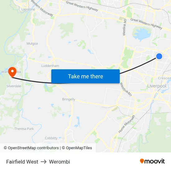 Fairfield West to Werombi map