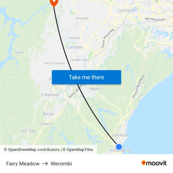 Fairy Meadow to Werombi map