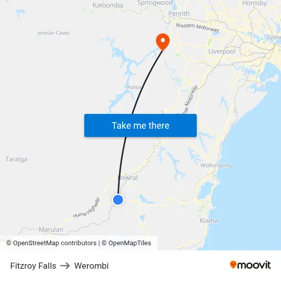 Fitzroy Falls to Werombi map