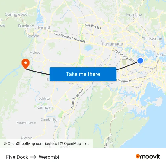 Five Dock to Werombi map