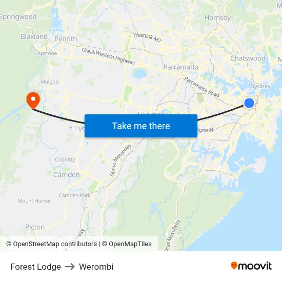 Forest Lodge to Werombi map