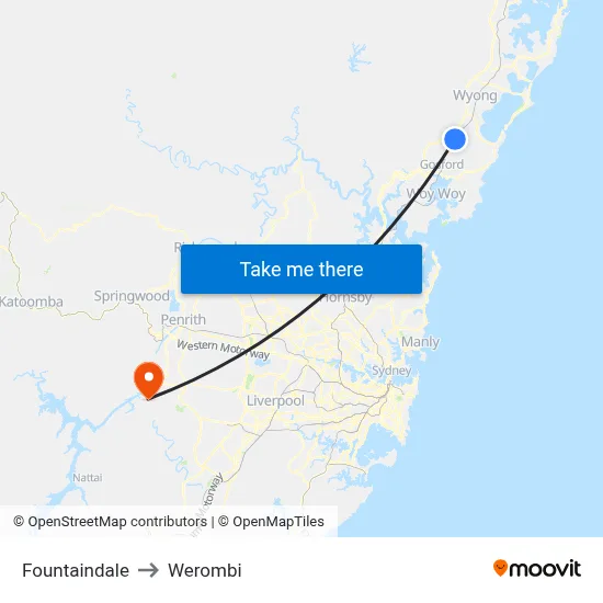 Fountaindale to Werombi map