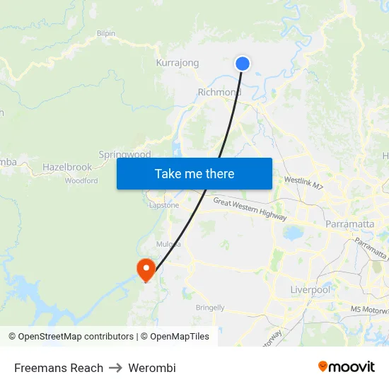 Freemans Reach to Werombi map