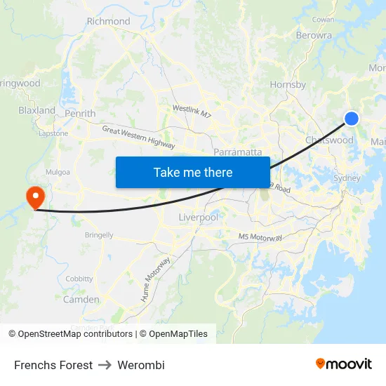 Frenchs Forest to Werombi map